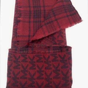 MICHAEL KORS SCARF winter scarf Red/Black MK plaid reversible New No tags